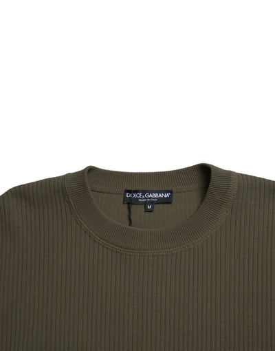 Green Cotton Crew Neck Men Pullover Sweater