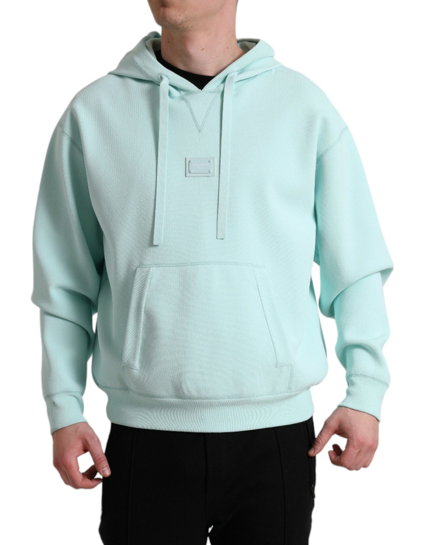 Mint Green Cotton Hooded Pockets Pullover Sweater