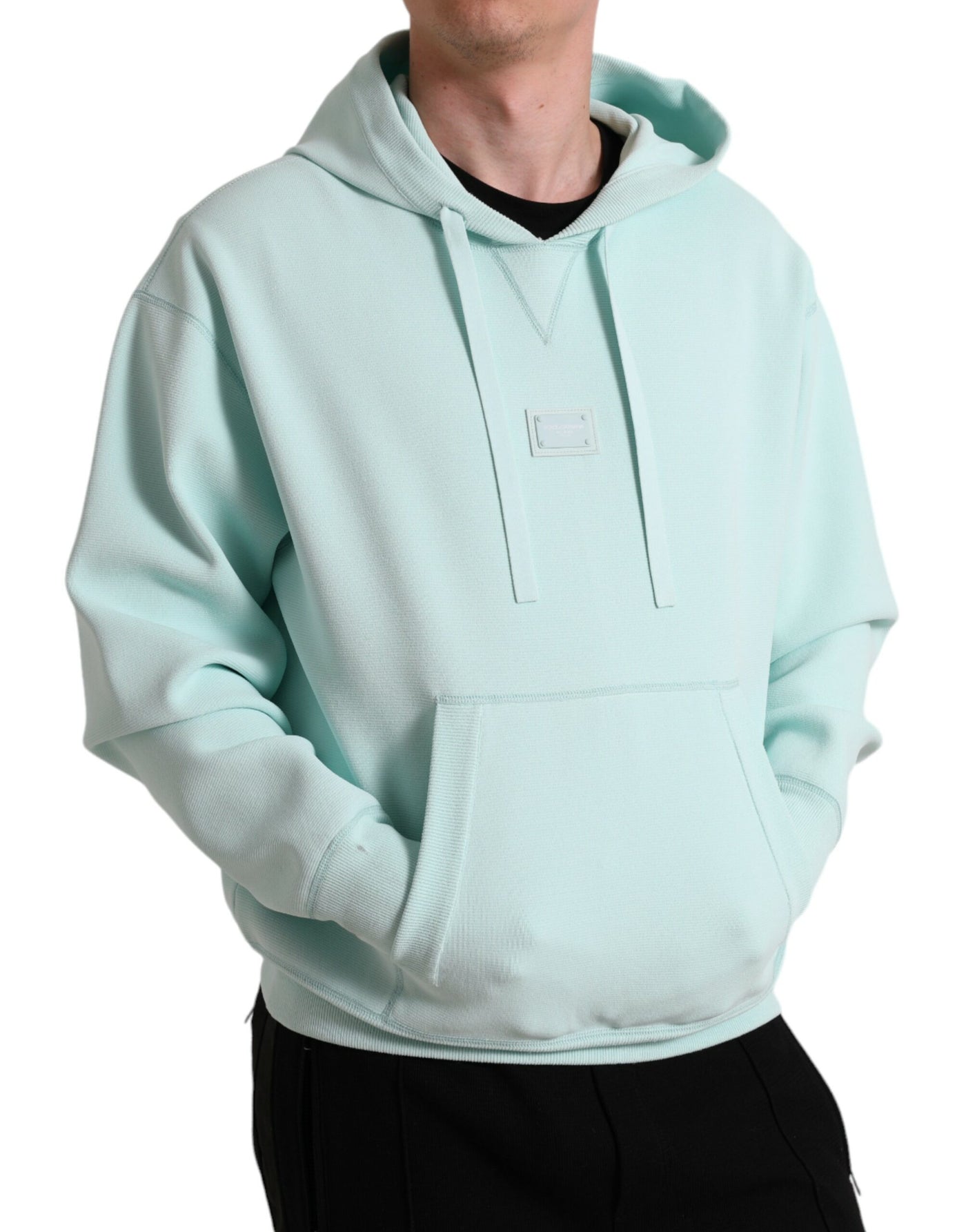 Mint Green Cotton Hooded Pockets Pullover Sweater