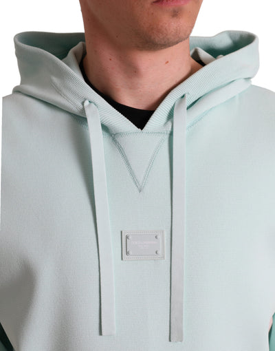 Mint Green Cotton Hooded Pockets Pullover Sweater