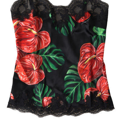 Black Anthurium Print Silk Camisole Top Underwear