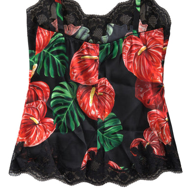 Black Anthurium Print Silk Camisole Top Underwear