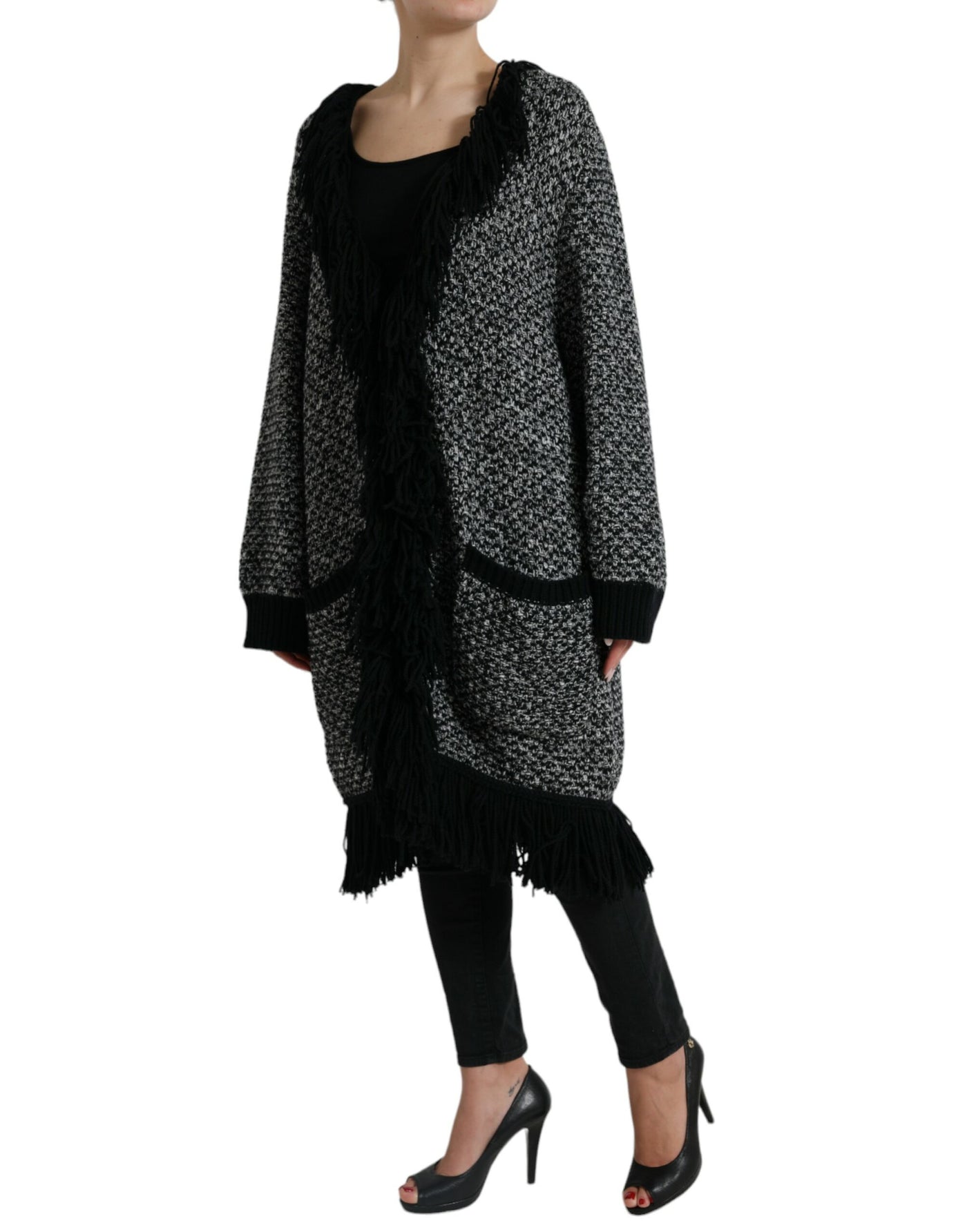 Black Gray Long Cape Cardigan Sweater