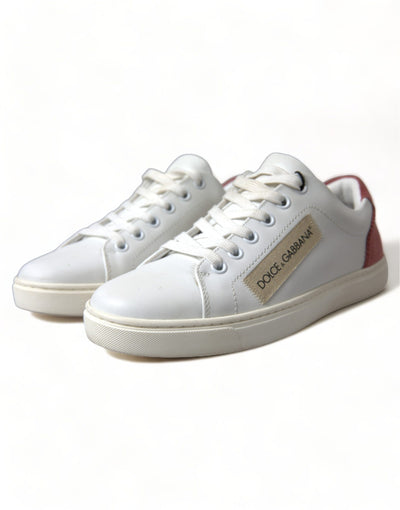 White Pink Leather Low Top Sneakers Shoes