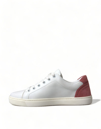 White Pink Leather Low Top Sneakers Shoes