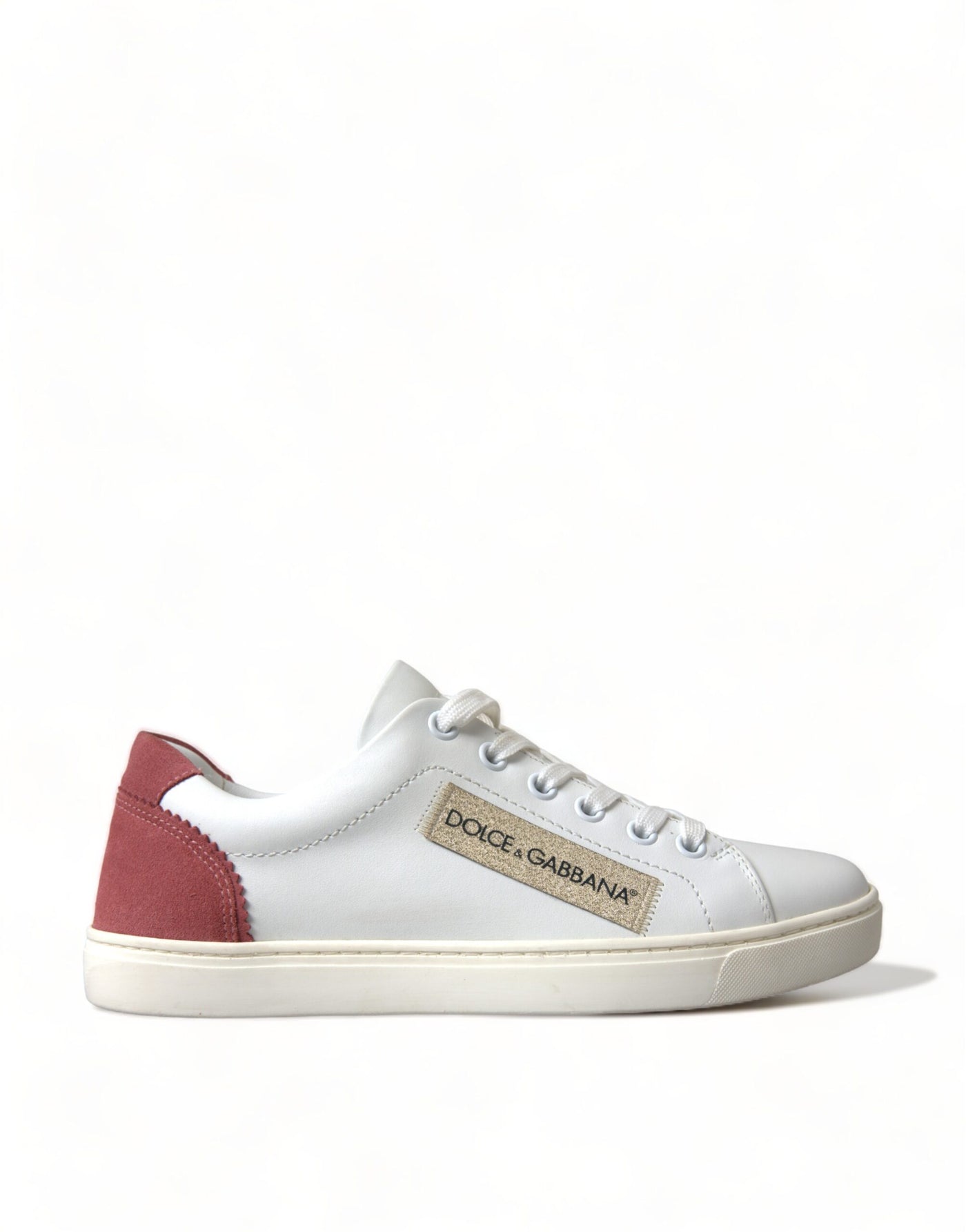 White Pink Leather Low Top Sneakers Shoes