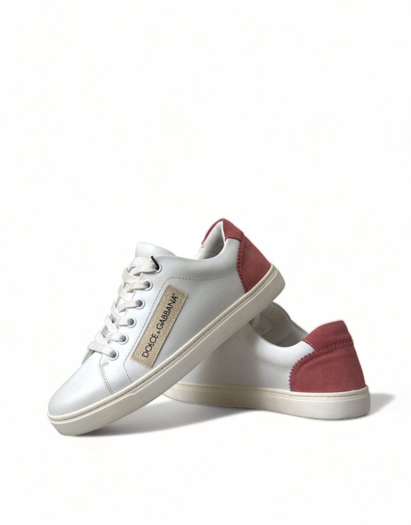 White Pink Leather Low Top Sneakers Shoes