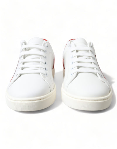 White Red Leather Low Top Sneakers Shoes