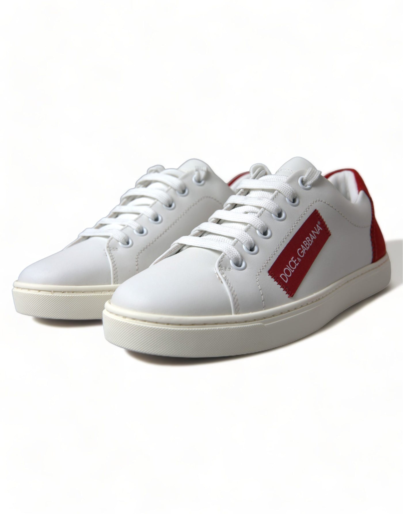 White Red Leather Low Top Sneakers Shoes