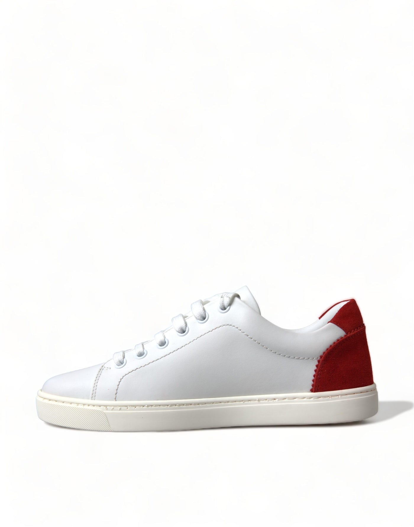 White Red Leather Low Top Sneakers Shoes