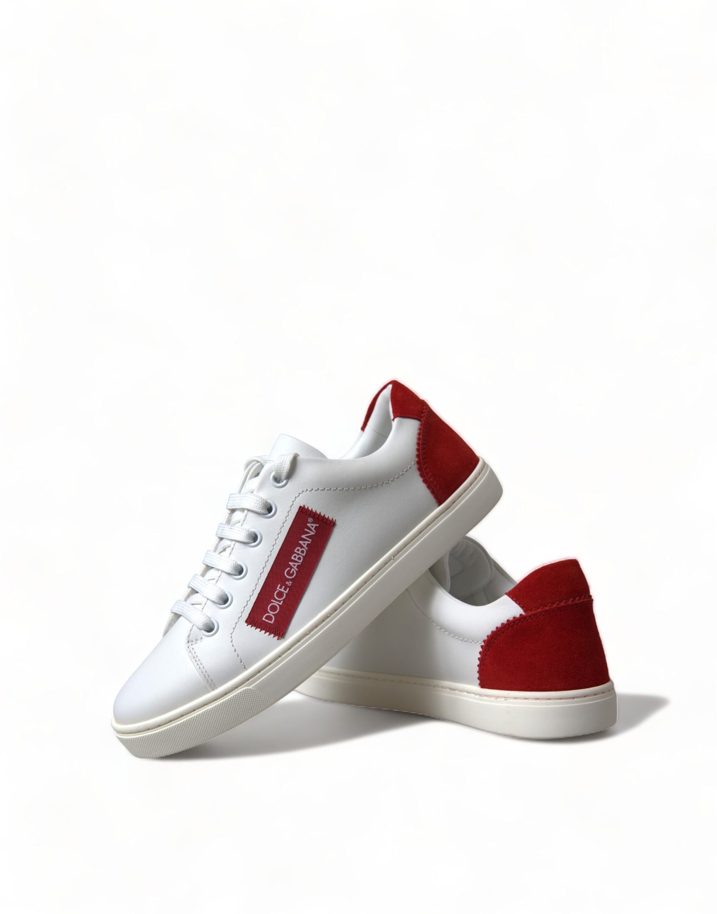 White Red Leather Low Top Sneakers Shoes