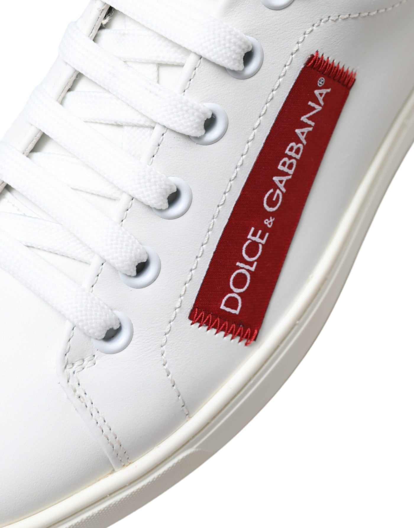 White Red Leather Low Top Sneakers Shoes