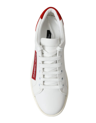 White Red Leather Low Top Sneakers Shoes