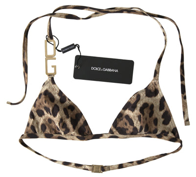 Brown Leopard DG Metal Strap Beachwear Bikini Tops