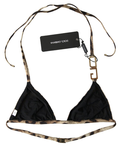 Brown Leopard DG Metal Strap Beachwear Bikini Tops