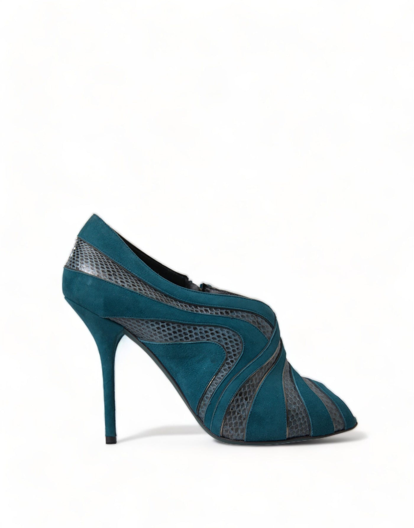 Teal Suede Leather Peep Toe Heels Pumps Shoes