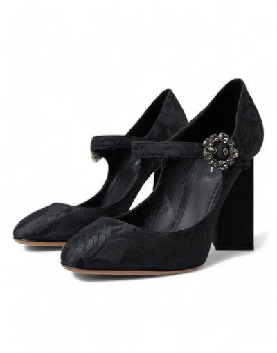 Black Brocade Mary Janes Heels Pumps Shoes