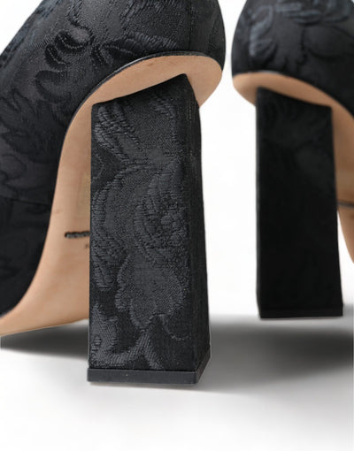 Black Brocade Mary Janes Heels Pumps Shoes