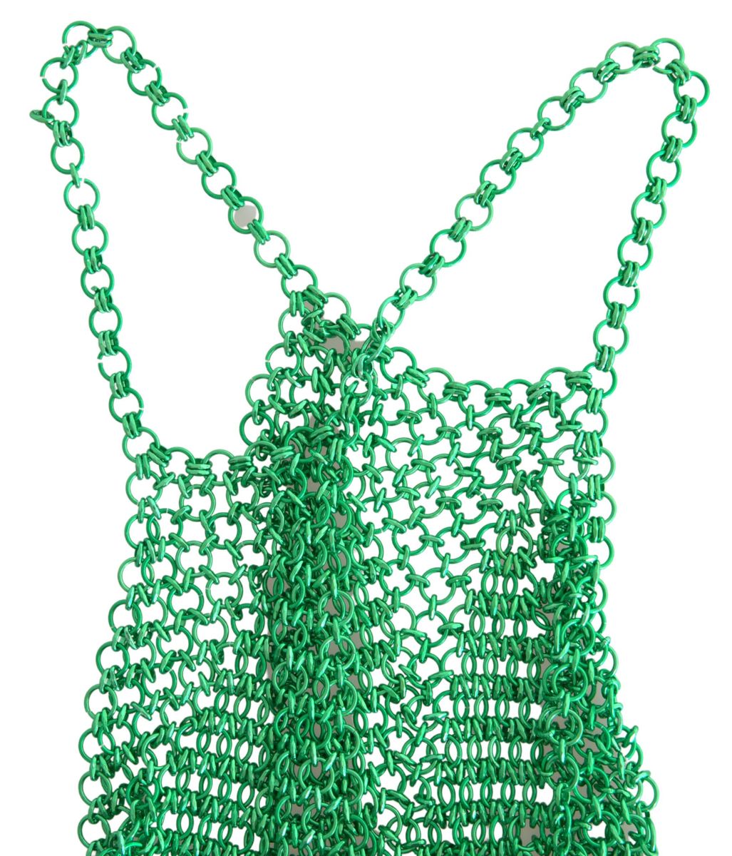 Green Aluminum Sleeveless Halter Cropped Tank Top