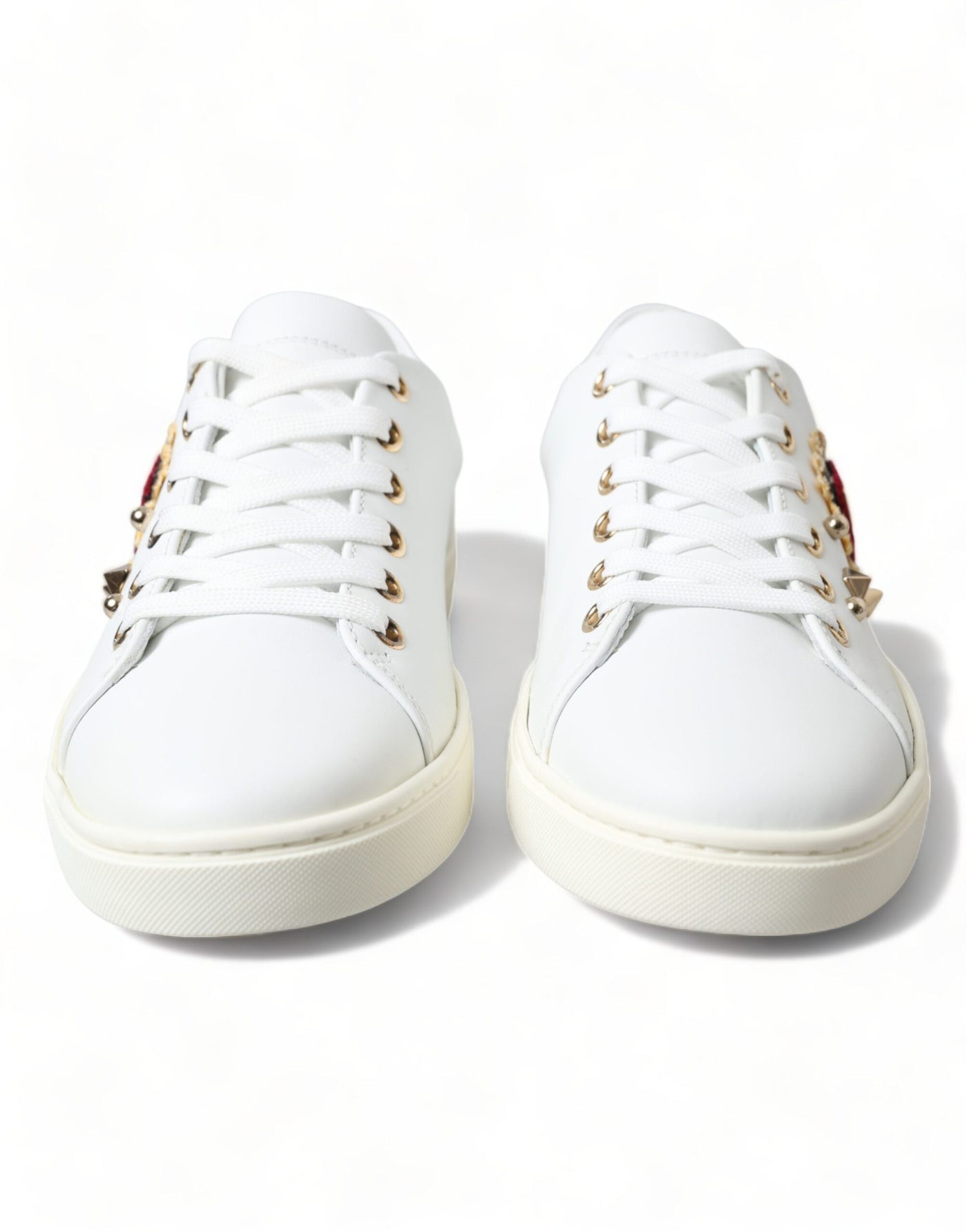 White Leather Gold Red Heart Sneakers Shoes