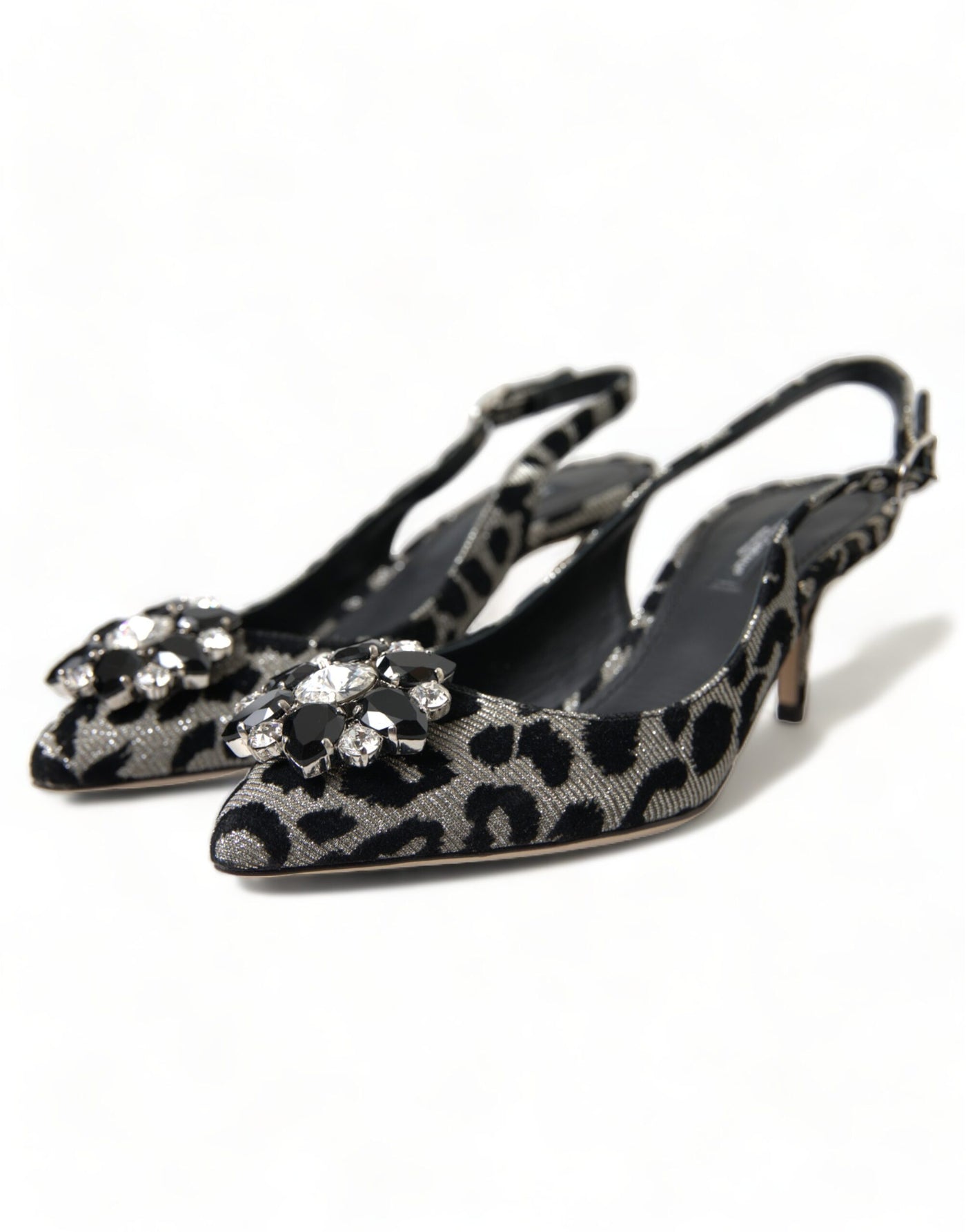 Silver Leopard Crystal Slingback Pumps Shoes