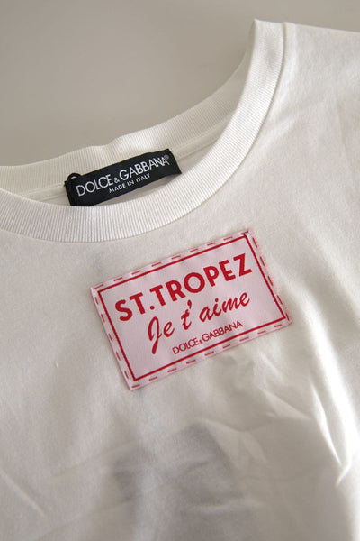 White Cotton St. Tropez Crew Neck Tank T-shirt