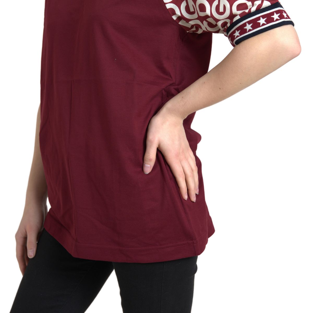 Maroon Logo Print Cotton Crew Neck Tee T-shirt