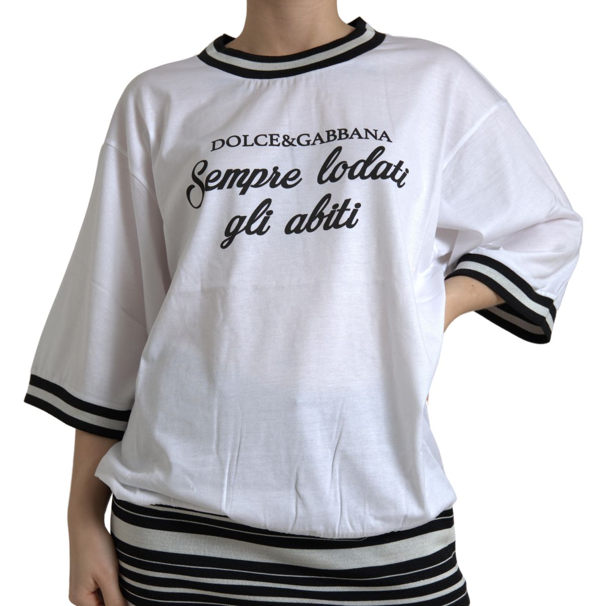 White Cotton DG Fashion Crew Neck Tee T-shirt