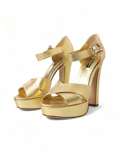 Gold Crystal Ankle Strap Platform Sandals Shoes