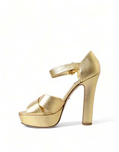 Gold Crystal Ankle Strap Platform Sandals Shoes