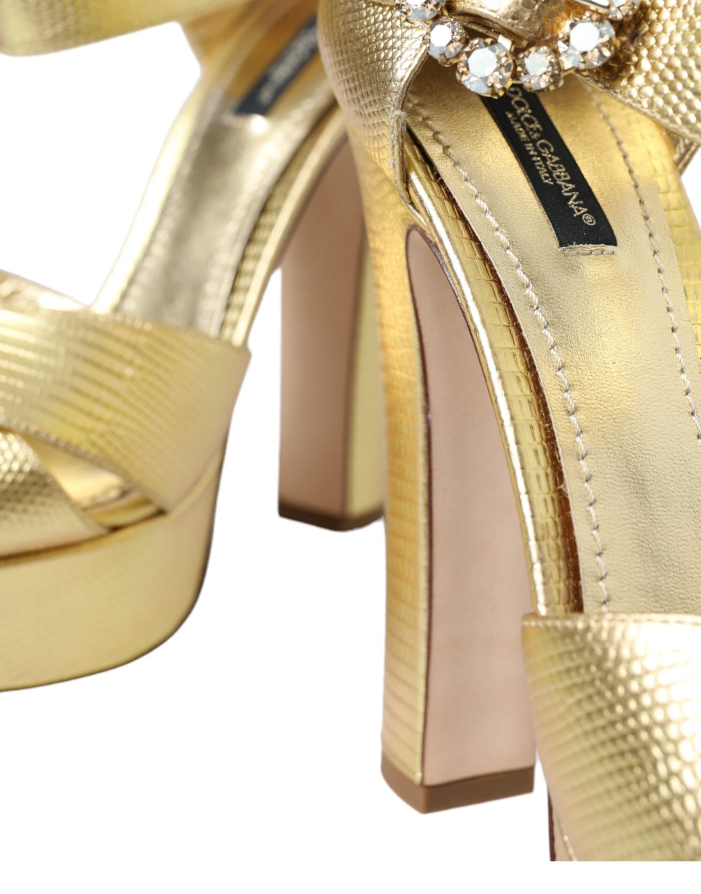 Gold Crystal Ankle Strap Platform Sandals Shoes