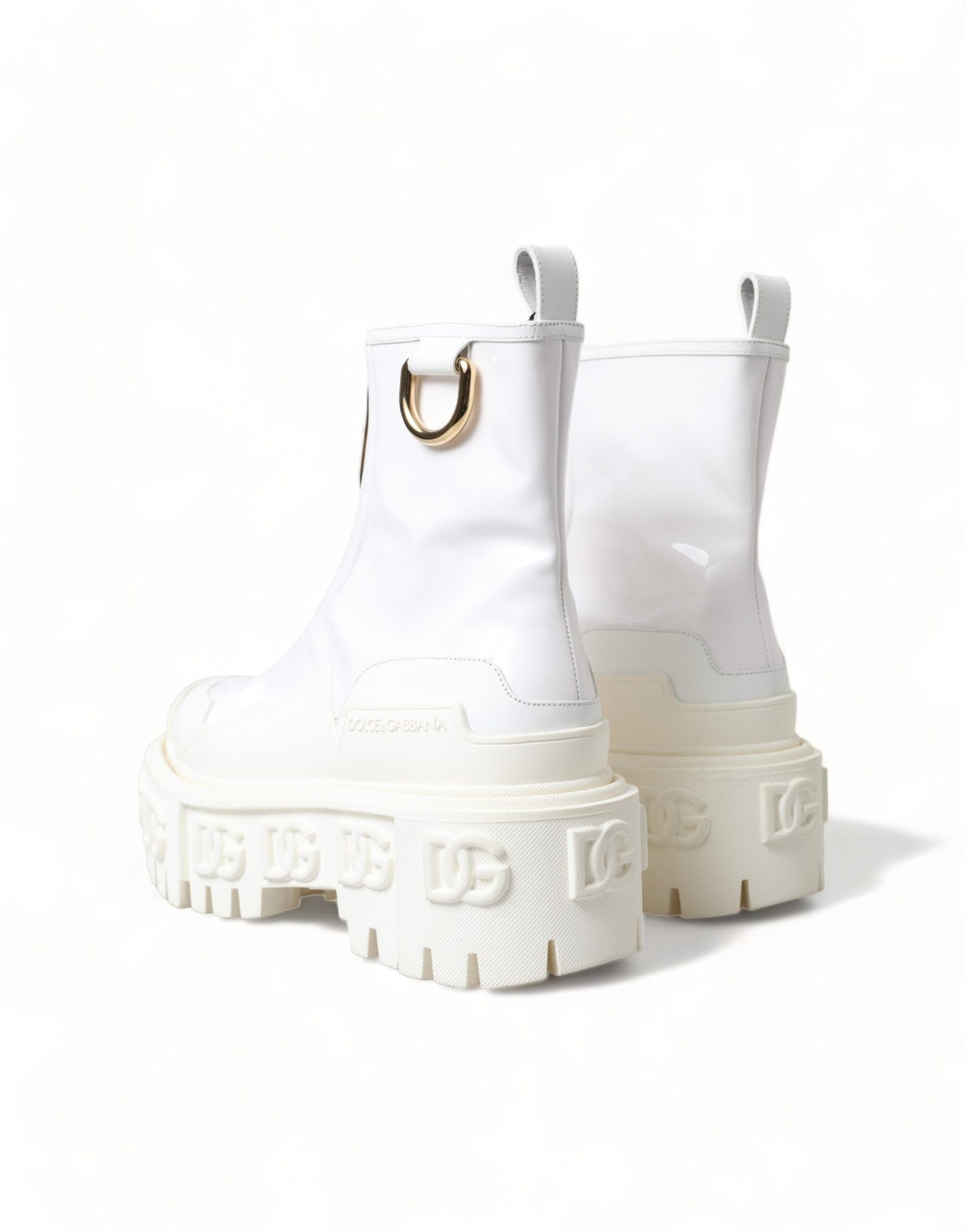 White Leather Logo Plaque Zip Ankle Boots Shoes