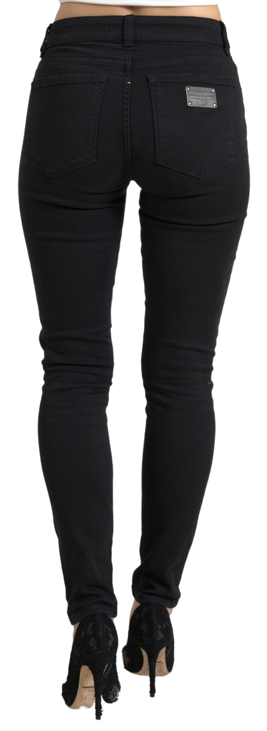 Black Cotton Mid Waist Skinny Denim Jeans