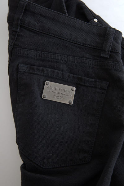 Black Cotton Mid Waist Skinny Denim Jeans