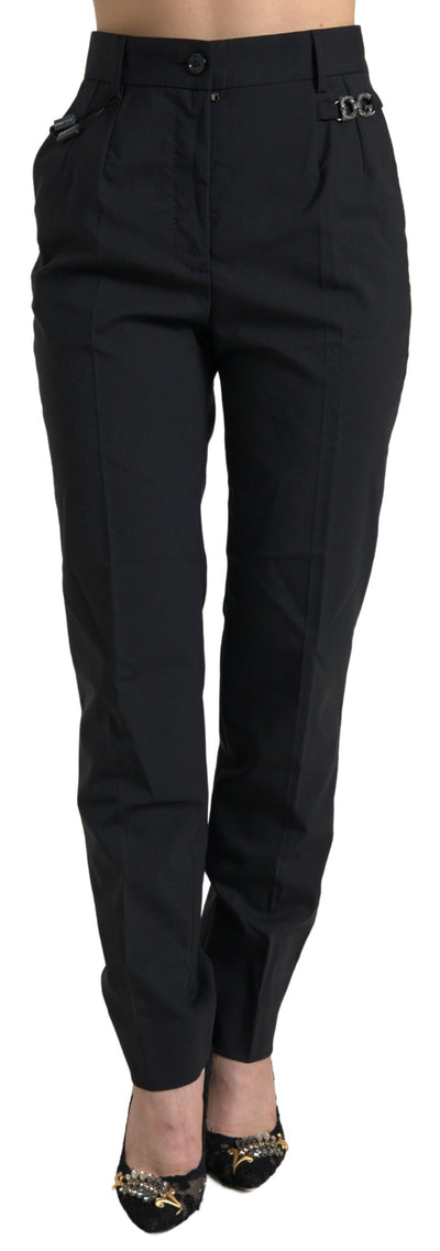 Black Wool High Waist Tapered Pants