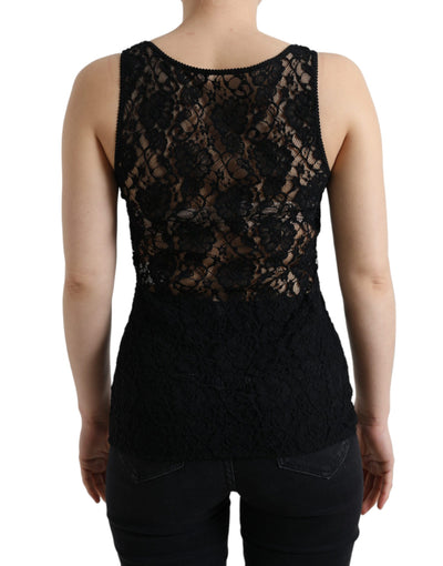 Black Logo Stripe Lace Sleeveless Tank Top