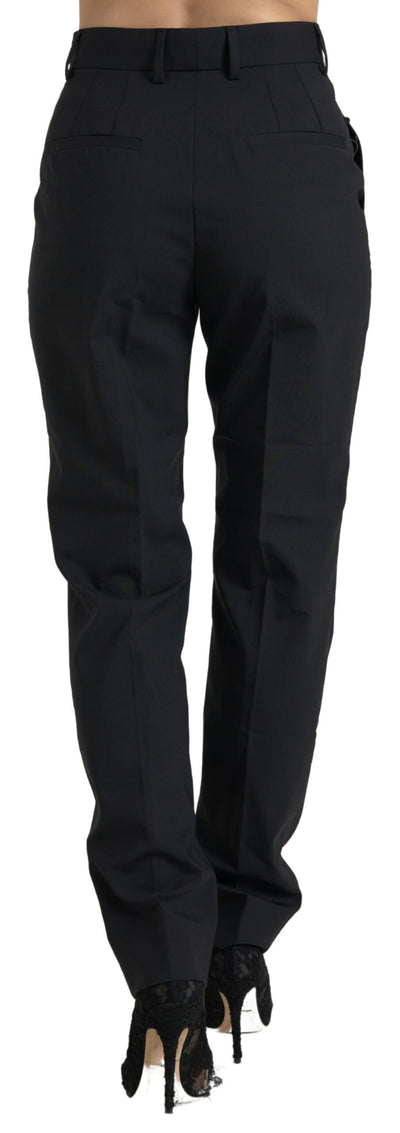 Black Wool High Waist Tapered Pants