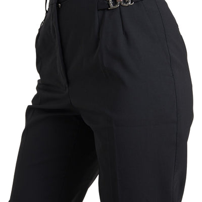 Black Wool High Waist Tapered Pants