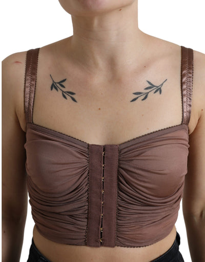 Brown Viscose Bustier Sleeveless Cropped Top