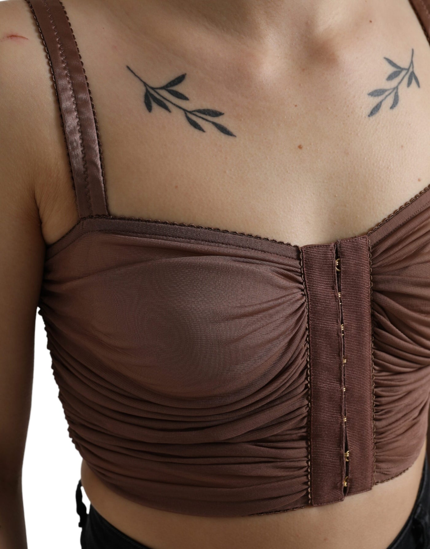 Brown Viscose Bustier Sleeveless Cropped Top