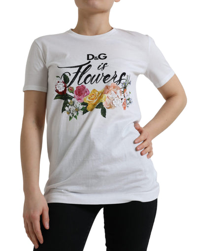 White Cotton DG Flower Crewneck Tee T-shirt