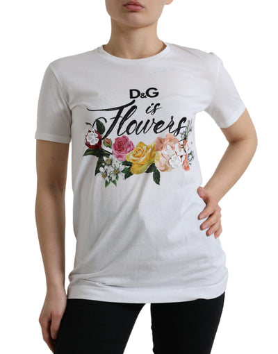 White Cotton DG Flower Crewneck Tee T-shirt