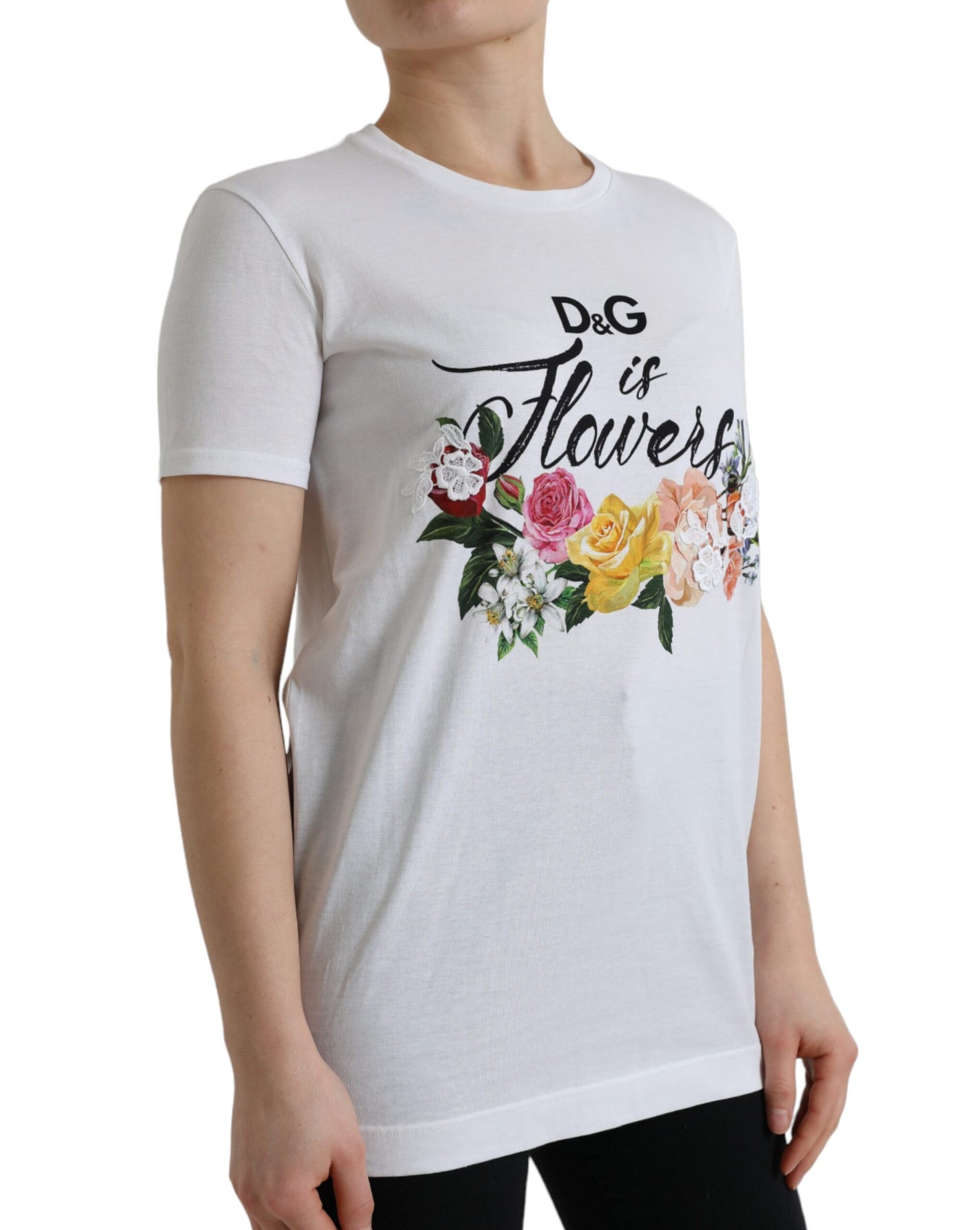 White Cotton DG Flower Crewneck Tee T-shirt