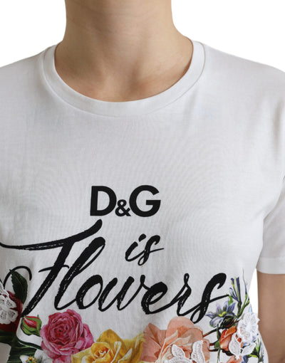 White Cotton DG Flower Crewneck Tee T-shirt