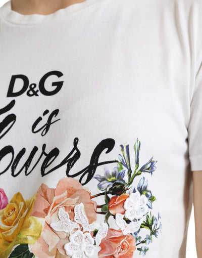 White Cotton DG Is Flower Crewneck Tee T-shirt