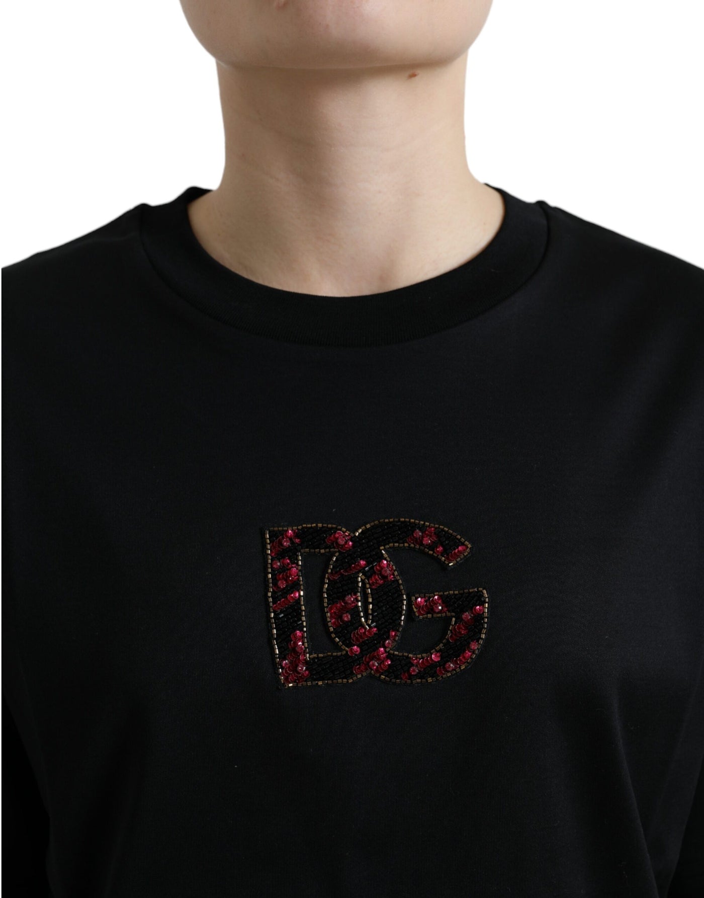 Black Cotton DG Crystal Crewneck Tee T-shirt