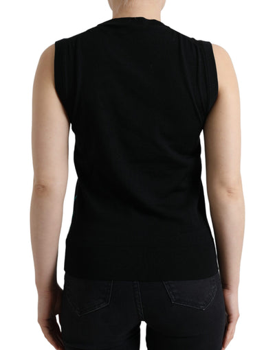 Black Bird Wool Knit Sleeveless Tank T-shirt