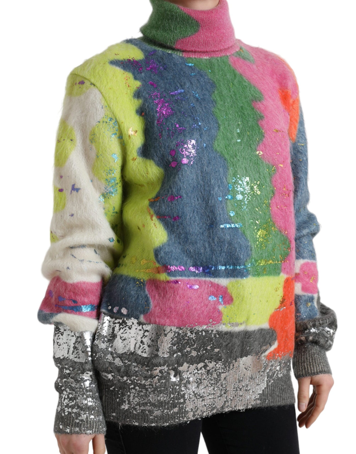 Multicolor Mohair Turtleneck Pullover Sweater