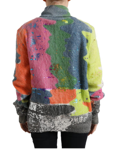 Multicolor Mohair Turtleneck Pullover Sweater