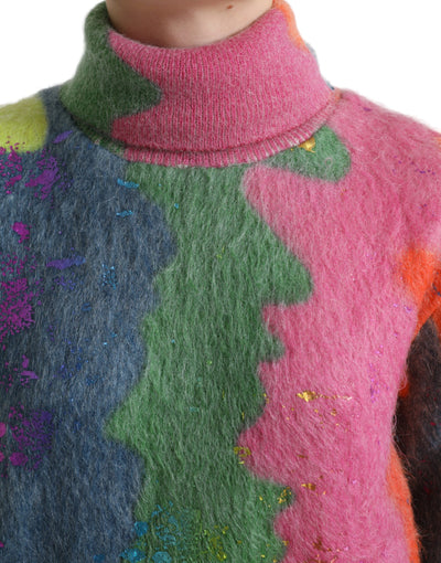 Multicolor Mohair Turtleneck Pullover Sweater